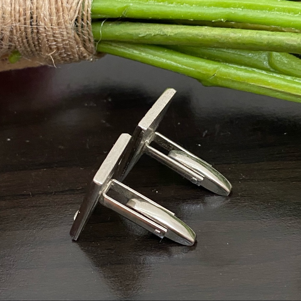 Vintage Foster Pat Pend Square CZ Stone Etched Silver-tone Cufflinks - Picture 6 of 9